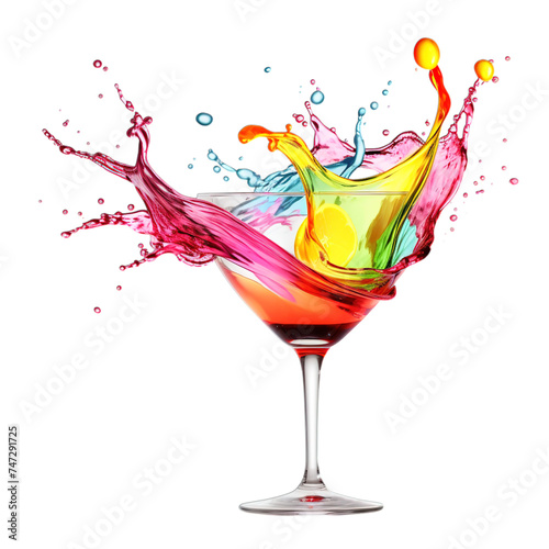 Vibrant cocktail splashes isolated on a transparent background, capturing the essence of festive celebration with colorful swirls and drops.