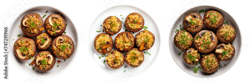 Set of stuffed mushrooms with quinoa on a transparent background.