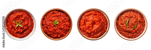 Set of roasted red pepper tapenade on a transparent background.