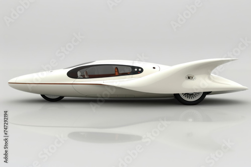 futuristic white concept car with reflection on grey background