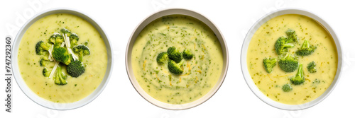 Set of broccoli cheddar soup on a transparent background.