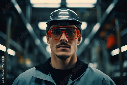 Experienced engineer in industrial uniform at big company enterprise Generative AI illustration