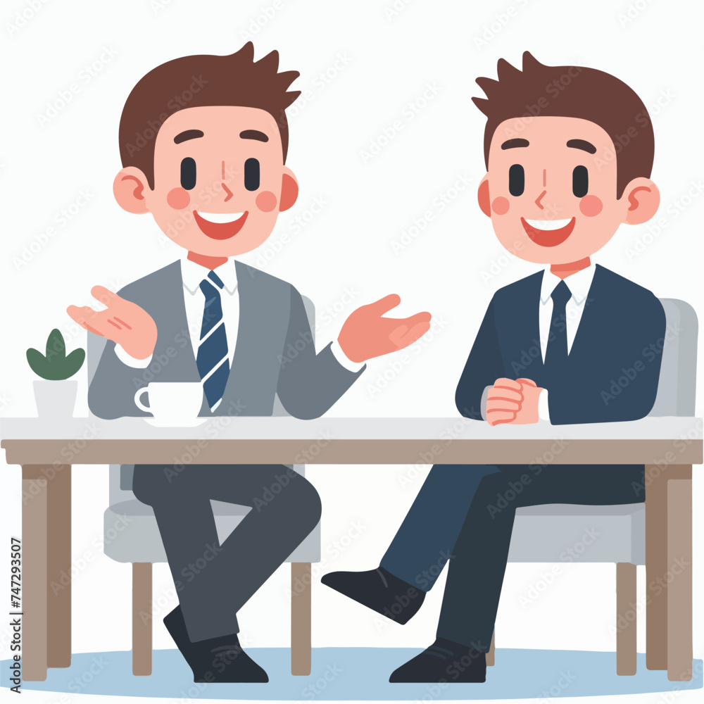 Flat design illustration of a business talk with coworkers Flat design illustration of a business talk with coworkers