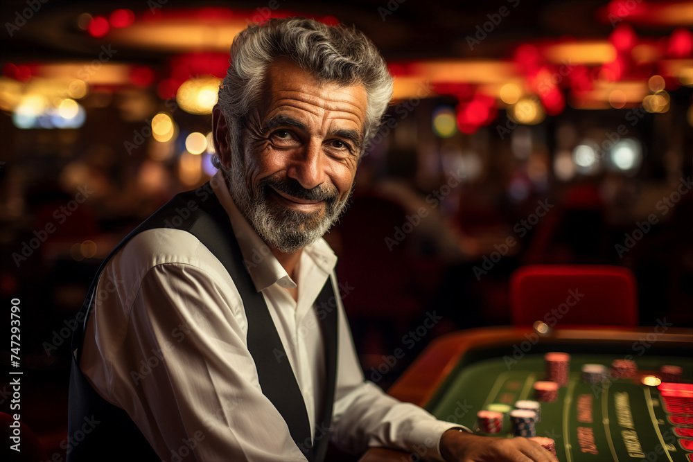 Luxurious restaurant casino las vegas vip night Generative AI poker slots cards roulette players gamers.