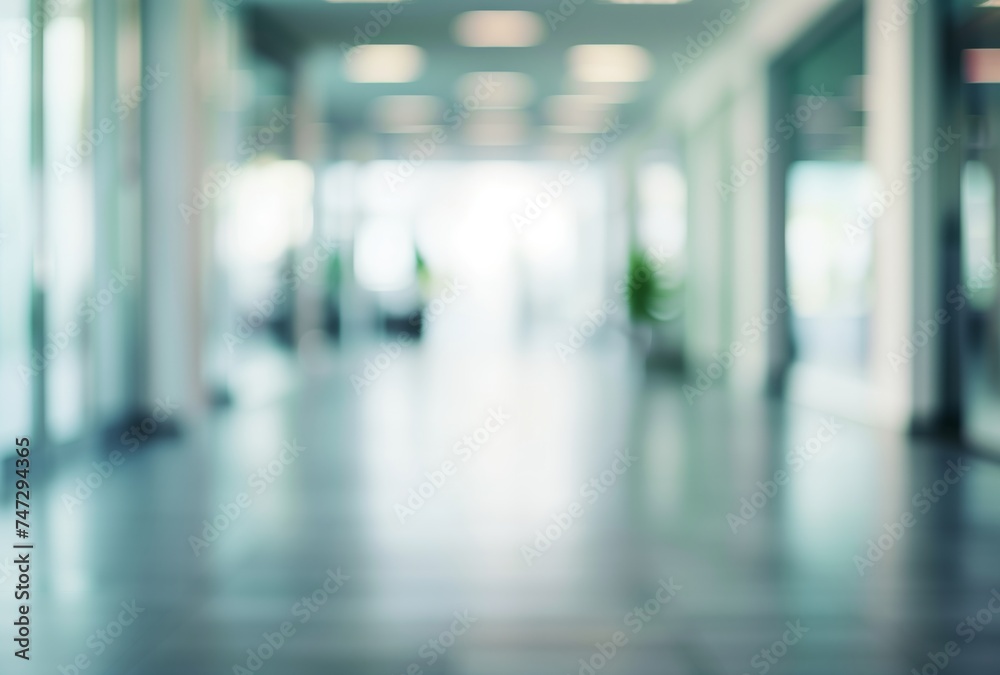 Blurred open space in the office, minimalist background, ethereal ambiance, glossy finish, tilt shift.