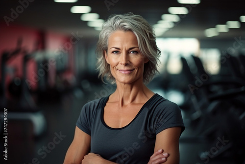 Elderly people pensioners working out in modern interior big spacious gym Generative AI illustration