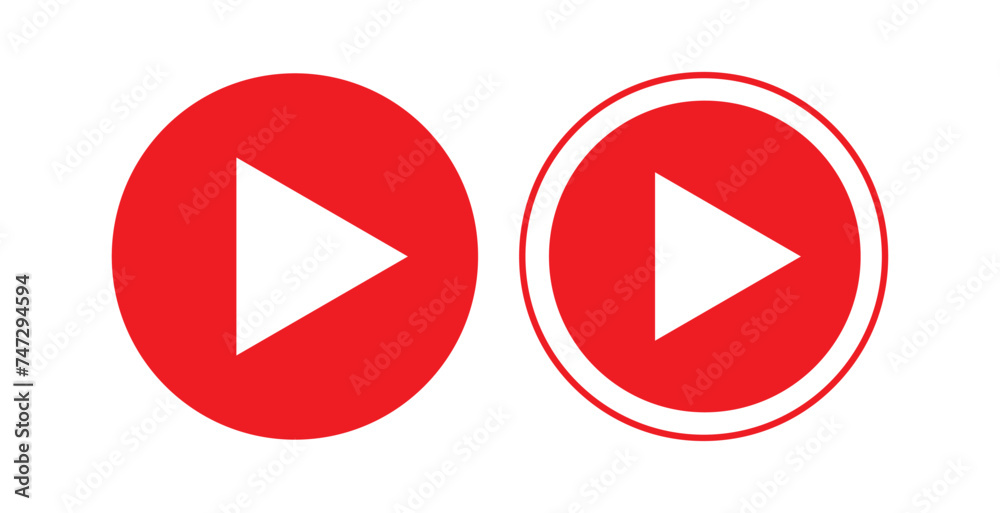 Play video red button icon, sign vector isolated on white background. Trendy circle play button icon in flat style. Radio symbol, video player, arrow. eps10 Play video red button icon, sign vector isolated on white background. Trendy circle play button icon in flat style. Radio symbol, video player, arrow. eps10