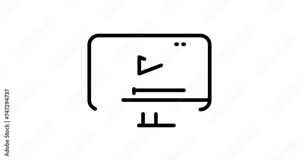 video player on monitor animated outline icon on white background. video player 4k video animation for web, mobile and ui design video player on monitor animated outline icon on white background. video player 4k video animation for web, mobile and ui design