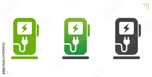 EV charge station, plug . Recharger station. Friendly eco energy. Sustainable green energy. Vector illustration.	
