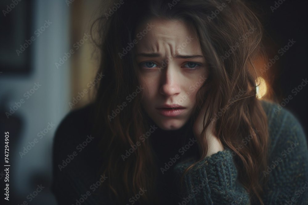 Sad tired or anxious woman suffering from depression and mental health problems generative AI Sad tired or anxious woman suffering from depression and mental health problems generative AI