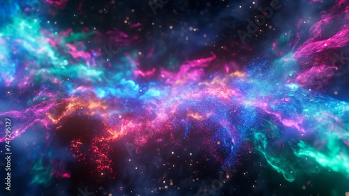 Vibrant Cosmic Nebula Background with Pink, Blue, and Green Hues, Abstract Outer Space Concept