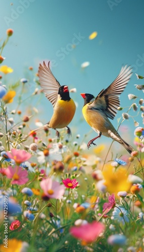 hummingbird and flowers © manzil