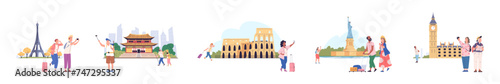 Seniors sightseeing. Elderly tourists with luggage europe sightseeing, elders traveler happy grandparent old couple voyage abroad trip summer travel vacations vector illustration