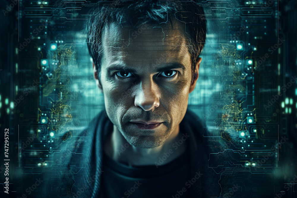 Experienced hacker in action breaking software protection server code Generative Ai image pic Experienced hacker in action breaking software protection server code Generative Ai image pic