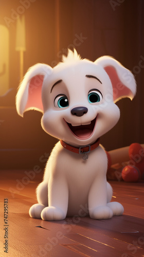 Animated puppy A heartwarming scene of a smiling baby puppy in a cartoon world, spreading joy and playful vibes