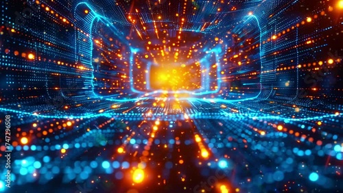 Digital particles cyberspace Technology network concept animation background photo