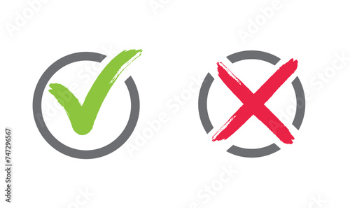 Green check and red cross symbols, squared vector signs. Element of web icon for mobile concept and web apps- illustration.