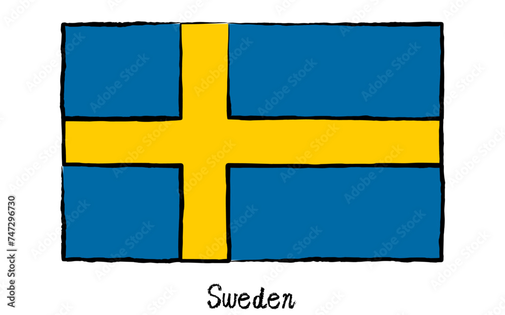 Analog hand-drawn world flag, Sweden Analog hand-drawn world flag, Sweden