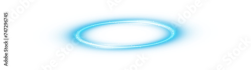 Three dimensional shiny blue nimbus. Blue halo angel ring. Light realistic halo, angel ring, Saint aureole symbol.  Magic fantasy portal. Futuristic teleport. Light effect. PNG.
