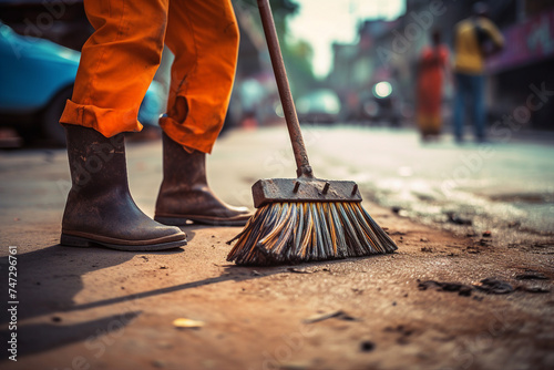 Generative AI picture of garbage removal service in work recycling clean city concept