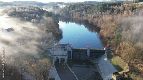 Foggy morning on the Bóbr River in Wrzeszczyn near Siedlęcin - Poland Lower Silesia Jelenia Góra