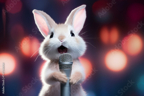 Generative AI image of cute small animal singing on stage concert performing vocal