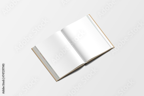 Realistic hard cover book mock up isolated on soft gray background. 3D illustrating.