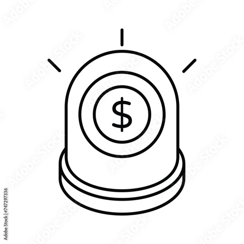 Emergency siren with dollar coin denoting concept icon of emergency fund