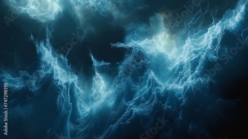 Abstract Ocean Waves Texture with Surreal Glow, Artistic Dark Blue Sea Background