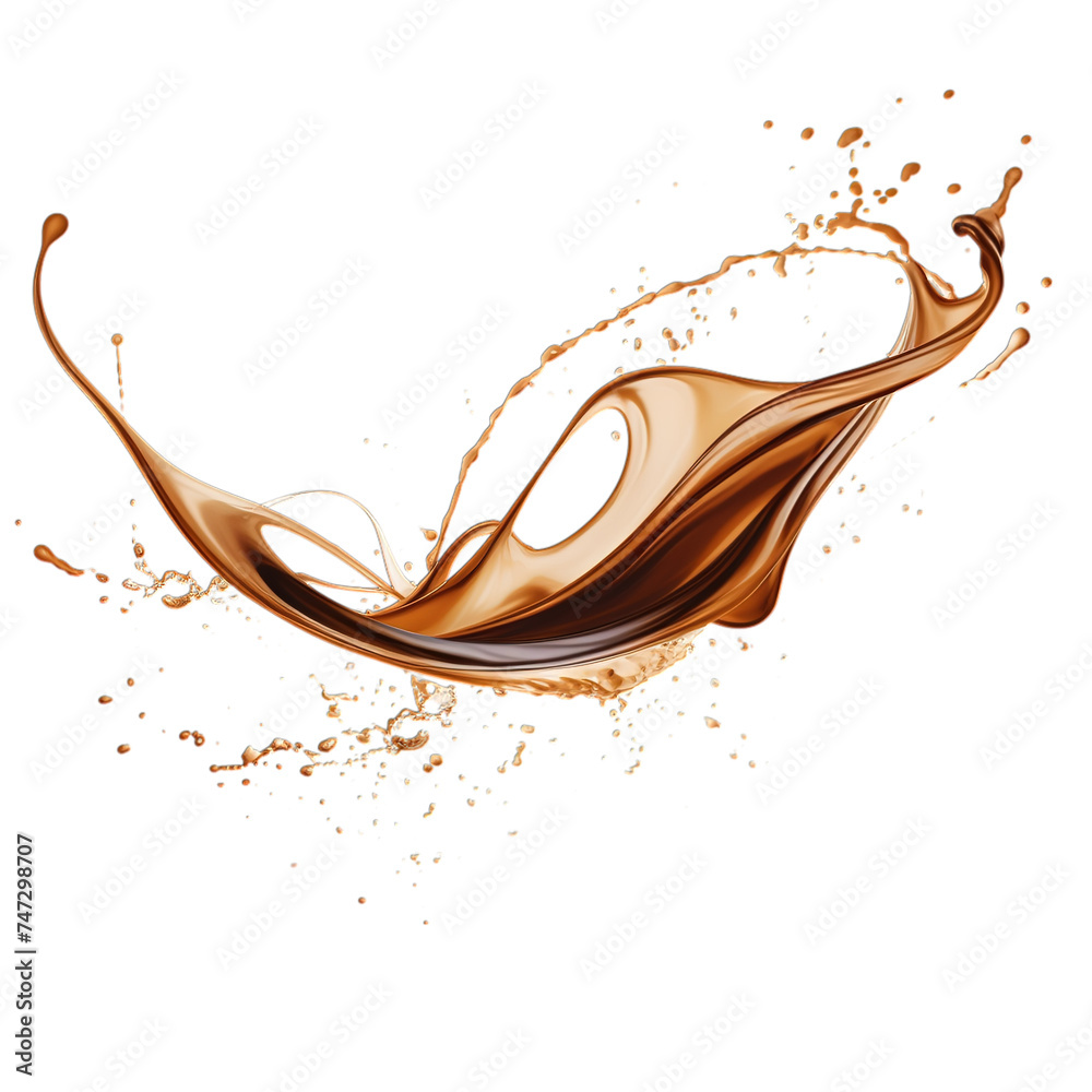 Fototapeta premium Refreshing cold brew coffee splash isolated on a transparent background, showcasing the dynamic motion and cool refreshment of summer's favorite drink.