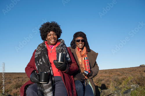 Portrait of two senior women in moorland
