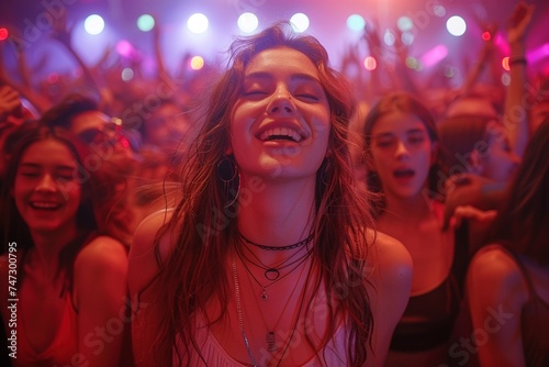 A Kaleidoscope of Happiness: Girls Embrace the Cinematic Brilliance of a Concert Scene, Living Life to the Fullest