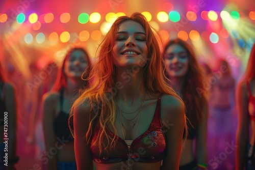 A Kaleidoscope of Happiness: Girls Embrace the Cinematic Brilliance of a Concert Scene, Living Life to the Fullest