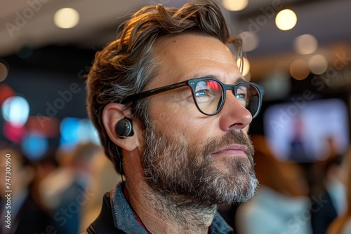 Man With Glasses and Beard Wearing a Headset