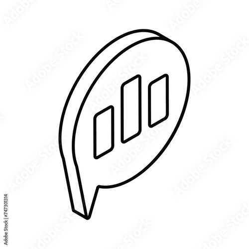 Bar chart on chat bubble showing concept isometric icon of analytical comment