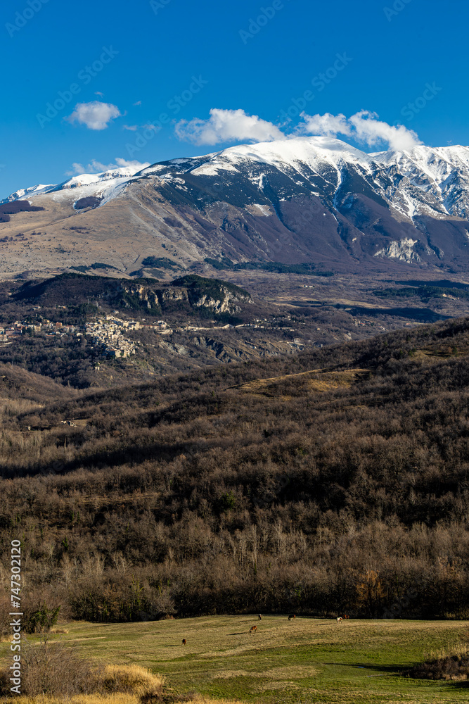 Salle, Italy, A spectacular view over the Maiella range of mountains,