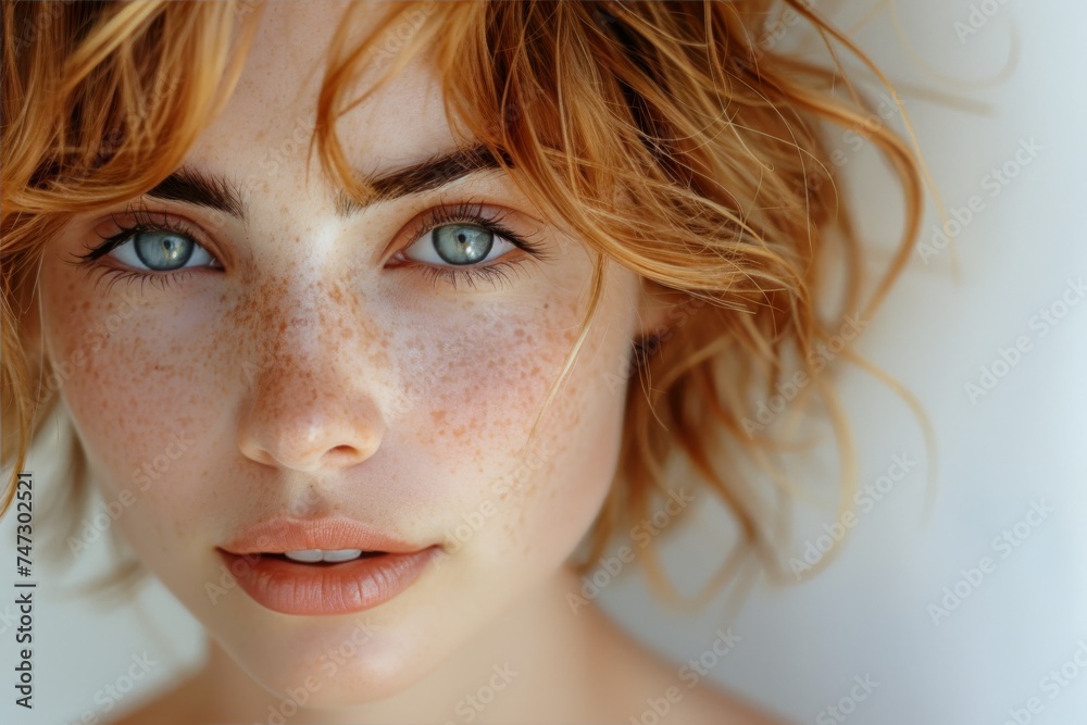 Close-Up Portrait of Woman With Freckles on Her Face Close-Up Portrait of Woman With Freckles on Her Face