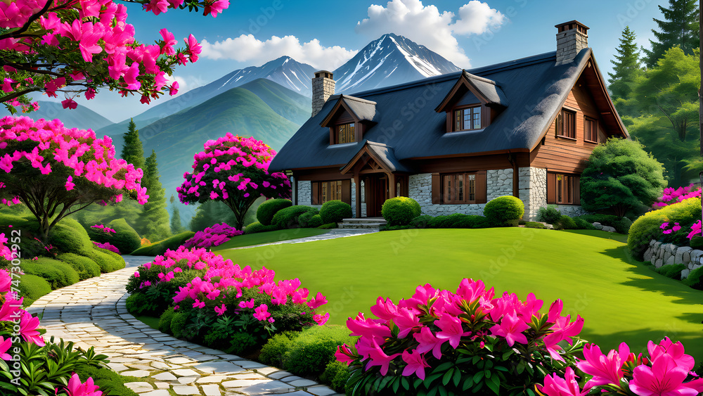 cottage,house,flower,scenery,Generative AI