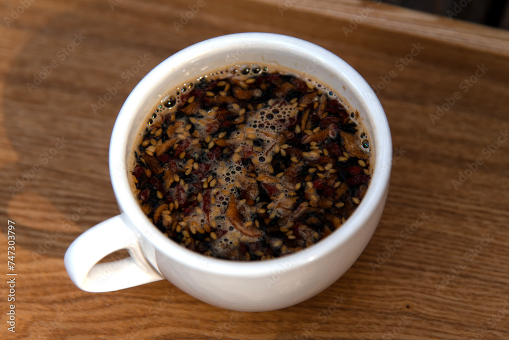 A cup of the traditional Korean tea on the table