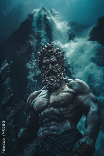 a Statue of Poseidon, Greek God of the Sea.