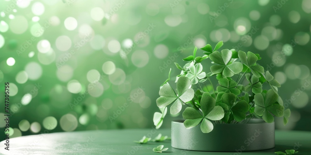 St. Patrick's Day Cultural Event, 3D Product Stage Podium with Soft Blurred Background - obrazy, fototapety, plakaty 