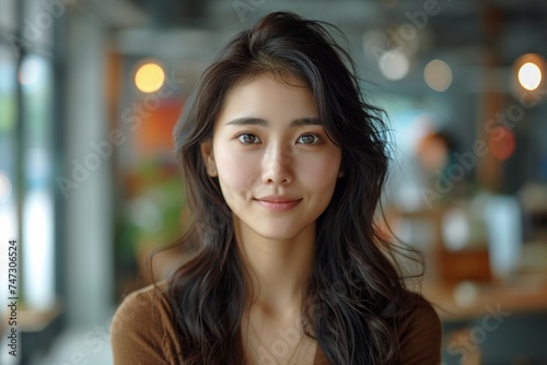 Free Download An unassuming Chinese woman in a corporate office scene, symbolizing the ordinary yet essential roles in business - GFXLoad