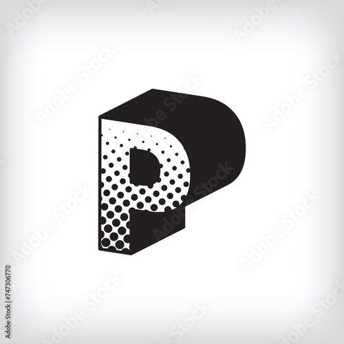 Letter P with creative shadow, pop art dot design alphabet sign. Vector. Modern background for posters, websites, web pages, business cards, postcards, interior design.