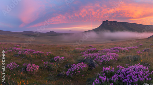 Mountain Meadow with Blooming Flowers