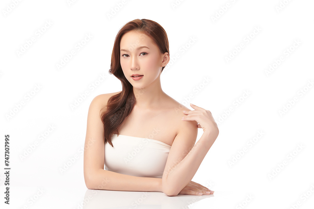 Beautiful young asian woman with clean fresh skin on white background, Face care, Facial treatment, Cosmetology, beauty and spa, Asian women portrait. Beautiful young asian woman with clean fresh skin on white background, Face care, Facial treatment, Cosmetology, beauty and spa, Asian women portrait.