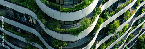 Modern Architectural Marvel, Building with Lush Green Balconies Seamlessly Integrated into Urban Environment