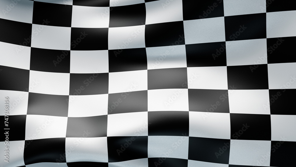 Fototapeta premium Checkered finish flag background. Wavy cloth. 3d render illustration