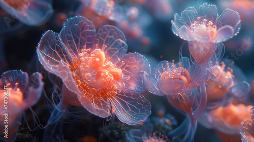 Surreal glowing pink flowers, macro image © Kondor83