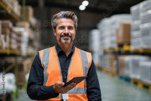 Smiling man working as a manager in a warehouse