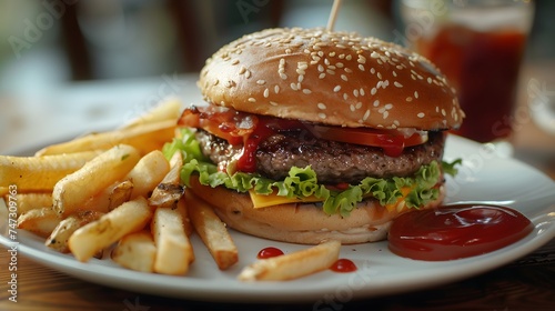 Fast Food Favorites: Close-Up of a Cheeseburger and French Fries